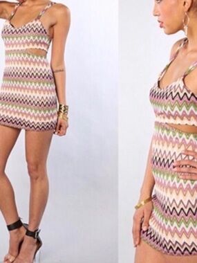 [Lovers + Friends] Multicolor Chevron Mini Dress - Size Medium